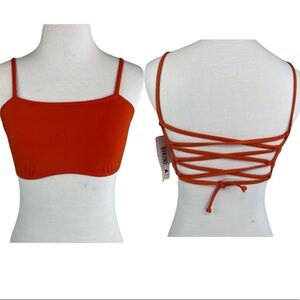 Bikini Lab Bandeau Swim Top Lace Back BL9RE89 Rust Orange S